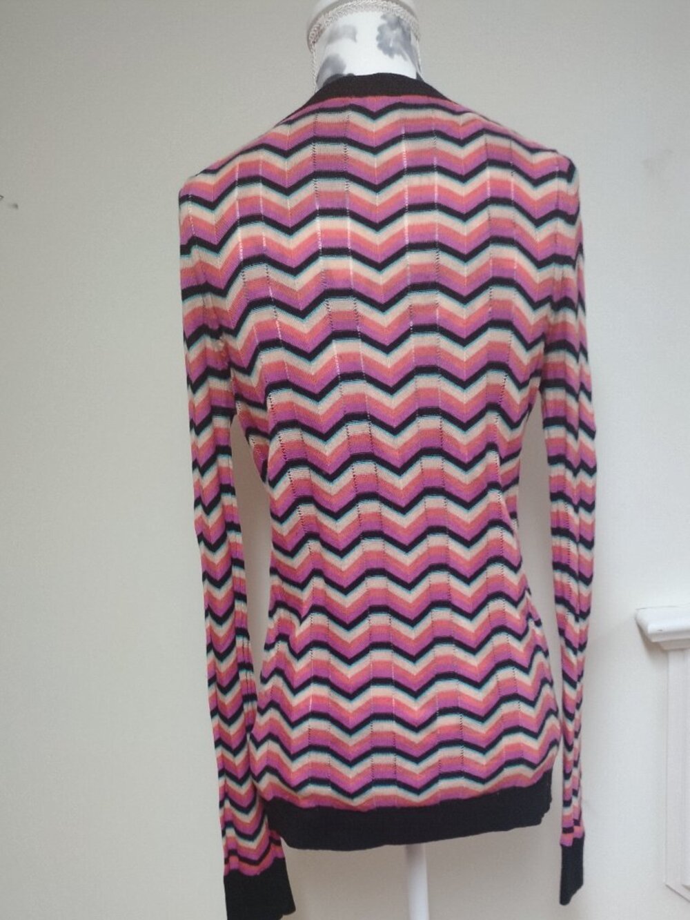 SI-IAE Silk-Cashmere Blend Multi-Colour Chevron Stripe Cardigan, XS - Picture 5 of 12